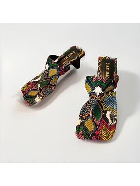 KAT MACONIE SNAKESKIN PRINT RAINBOW SANDALS BLOCK HEEL SIZE US7 RP $270+